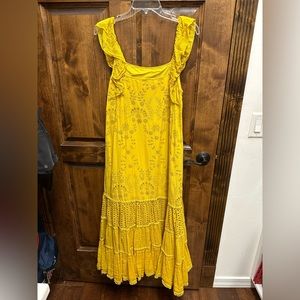 Anthropologie Payal Jain Yellow Eyelet Maxi Dress